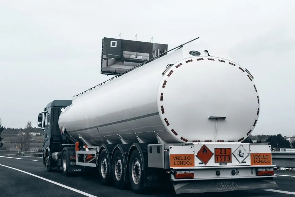 Tanker truck transporting fuel on a highway